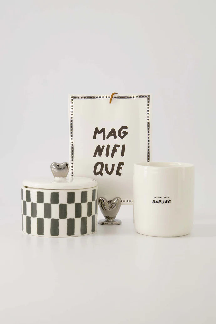 geurkaars keramiek met deksel zilver hartje wit/grijsblauw