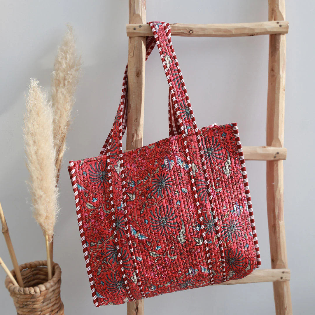 Blockprint shoulder bag flower red