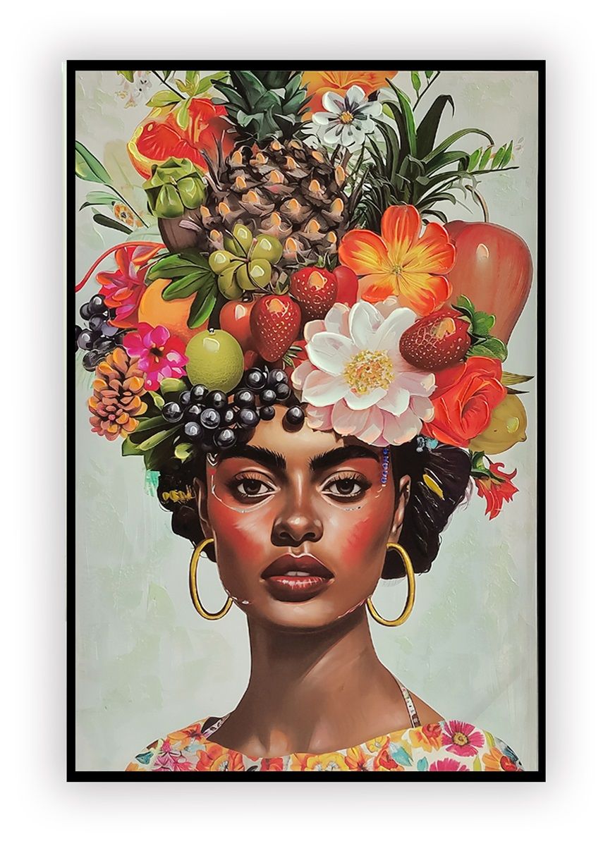 Schilderij vrouw fruit krans
