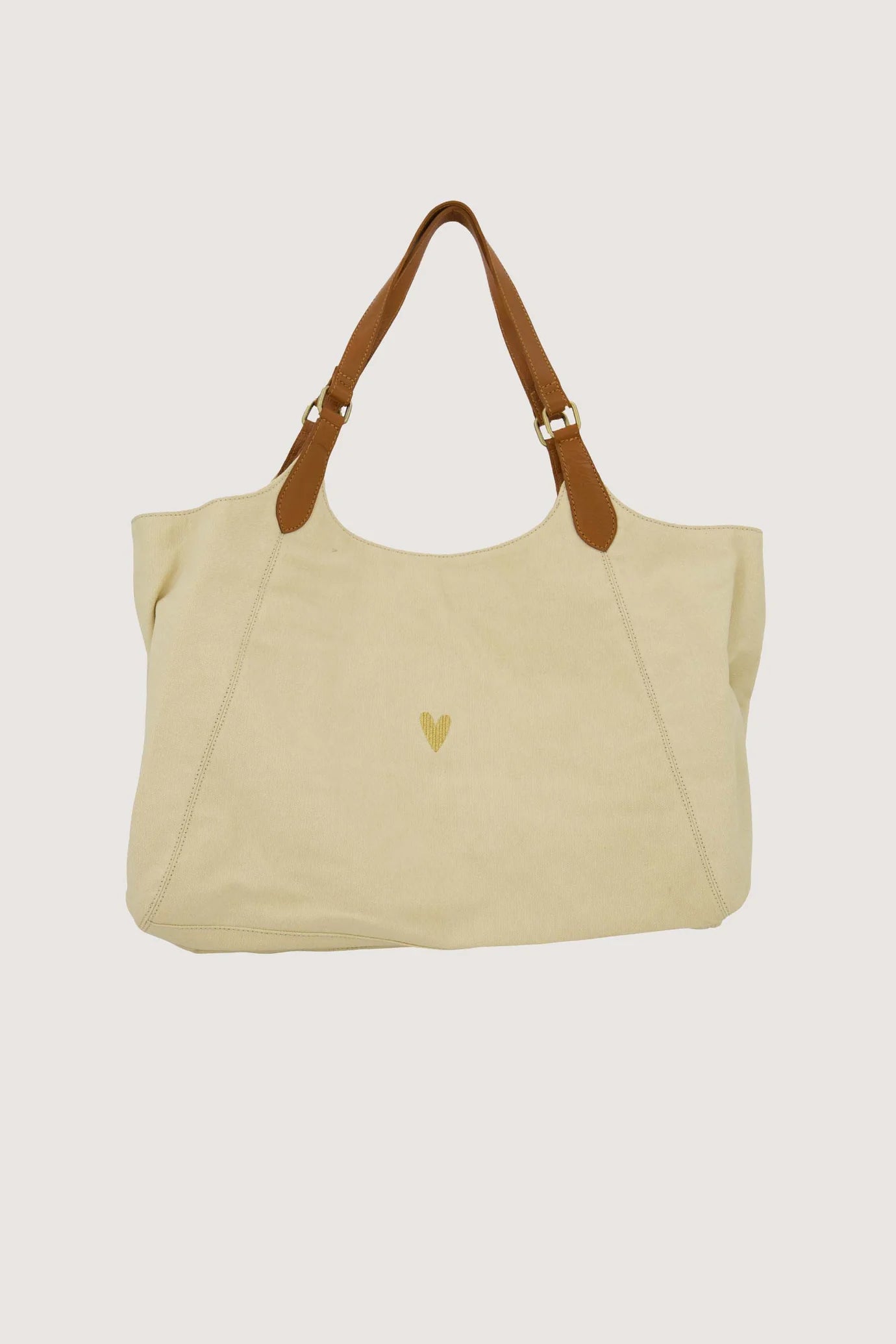 Love tote bag met leren details beige