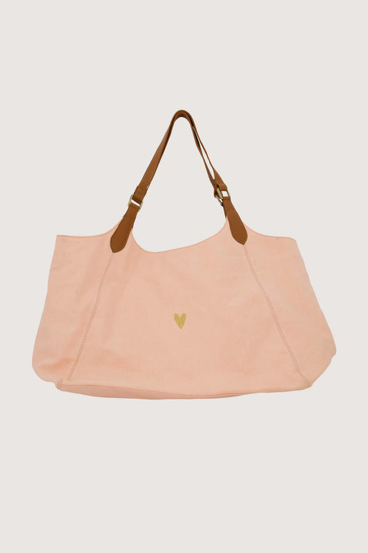 Love tote bag met leren details lichtroze