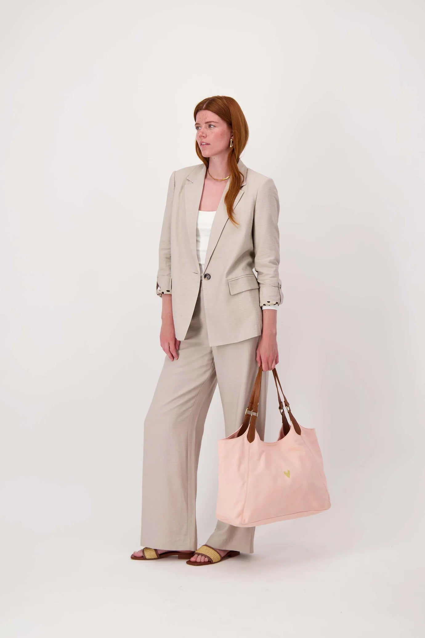 Love tote bag met leren details lichtroze