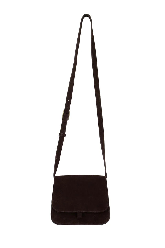 Suede schoudertasjes chocoladebruin
