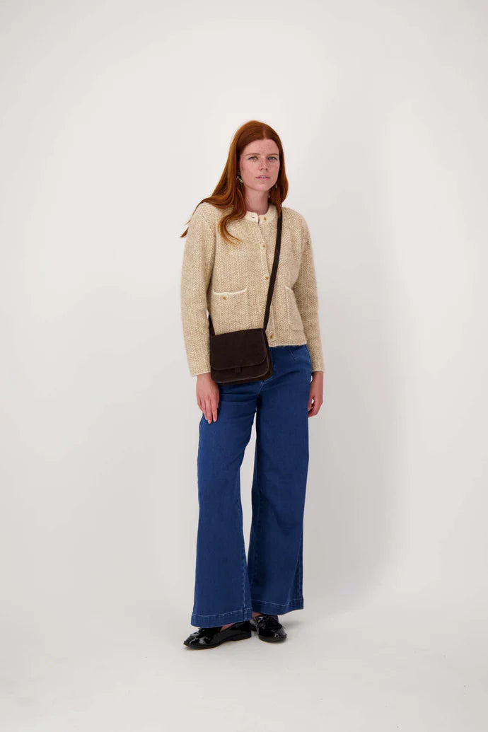 Suede schoudertasjes chocoladebruin