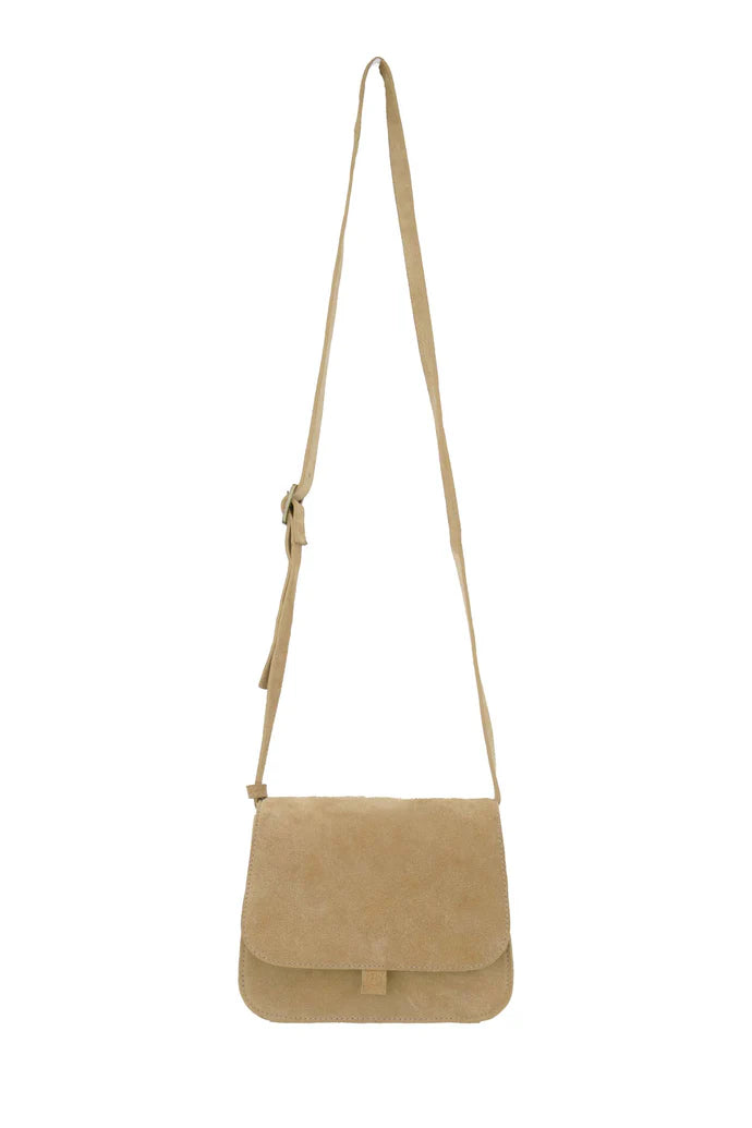 Suede schoudertasjes kit beige