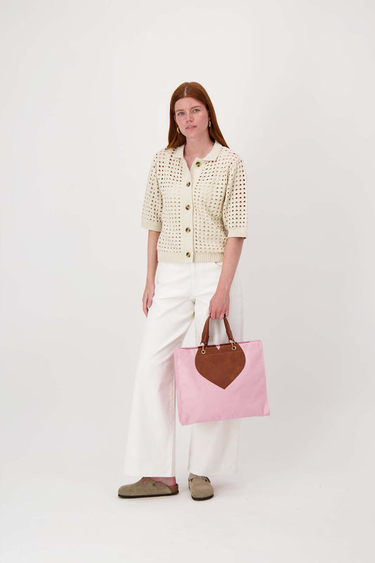 Nylon shopper met hart roze