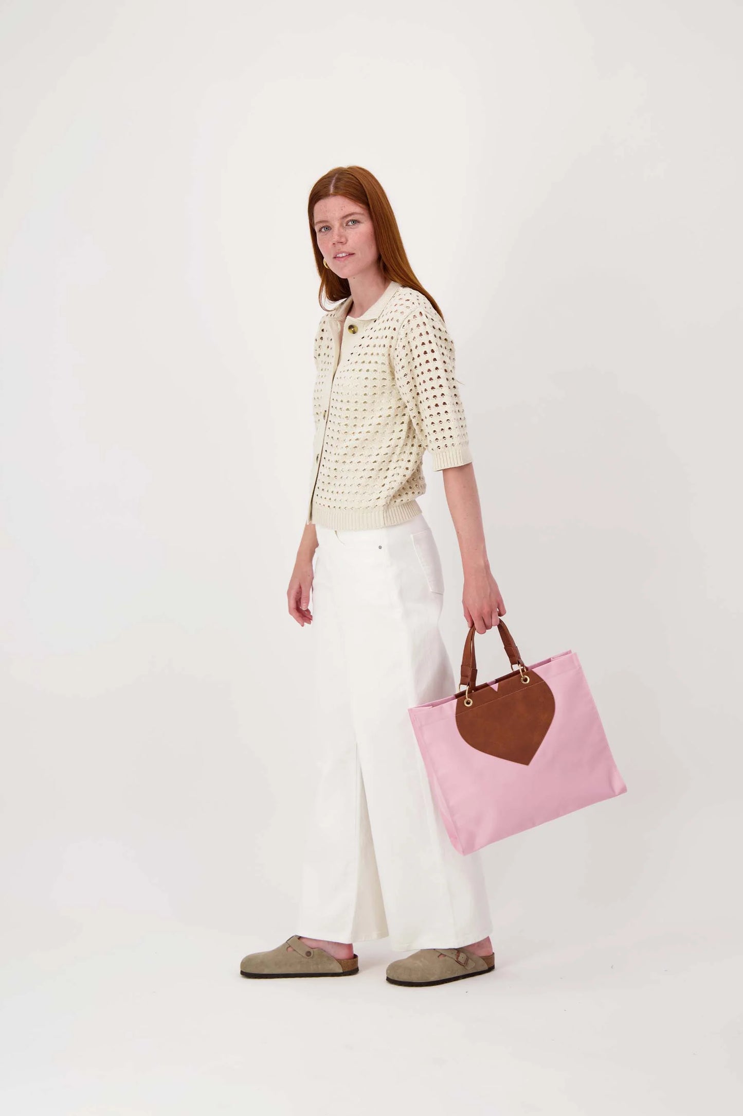 Nylon shopper met hart roze