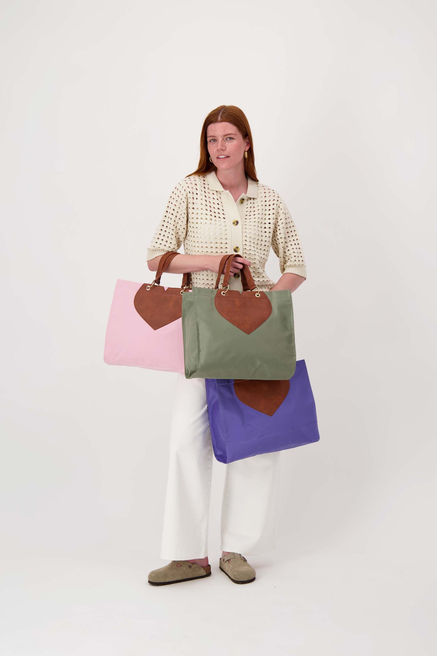 Nylon shopper met hart blauw