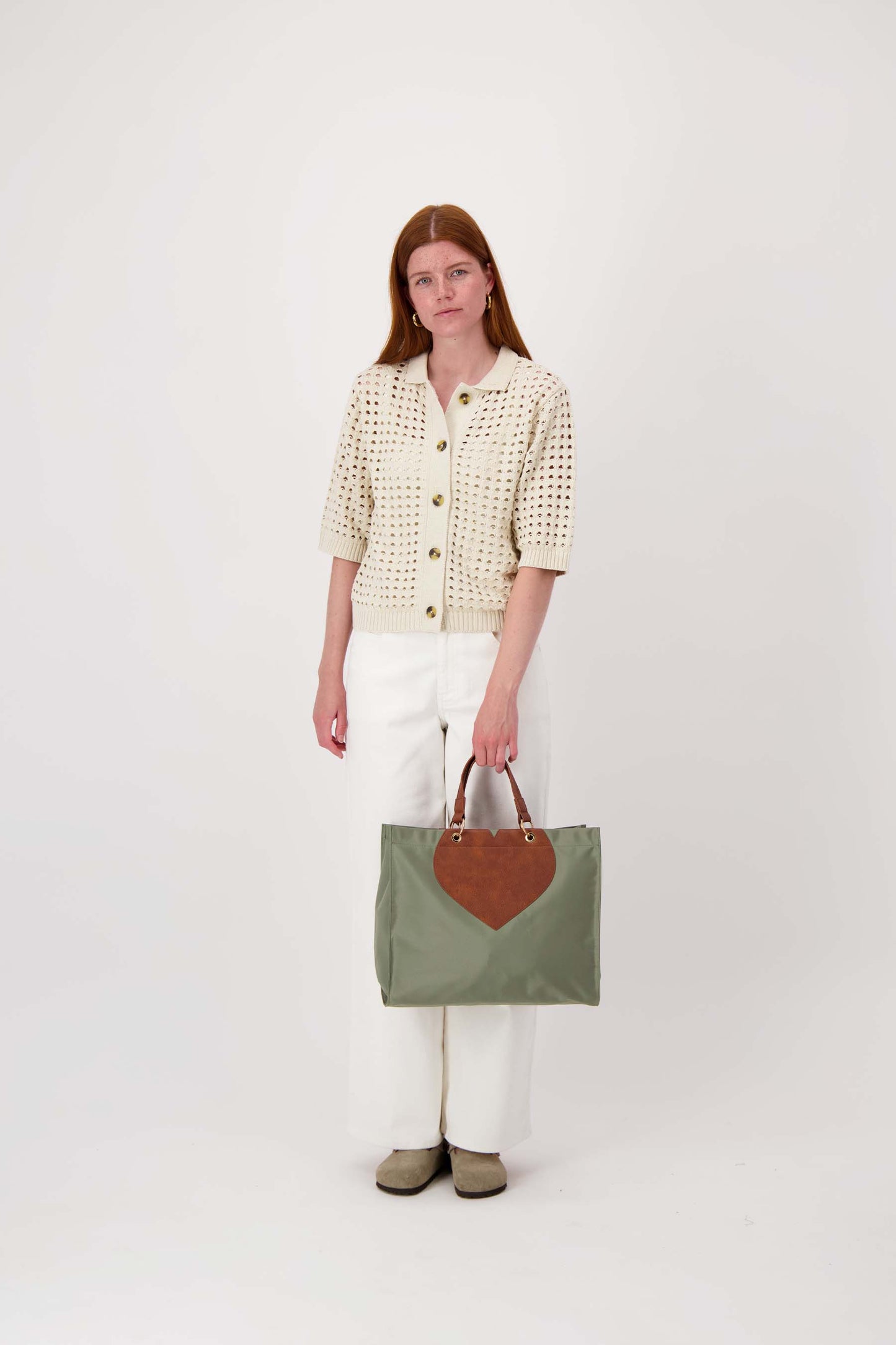 Nylon shopper met hart groen