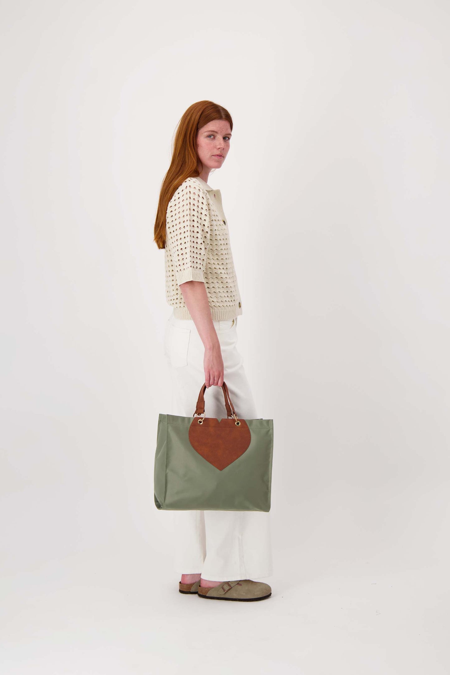 Nylon shopper met hart groen