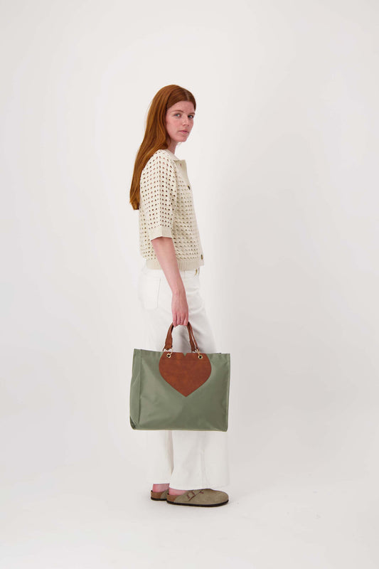 Nylon shopper met hart groen