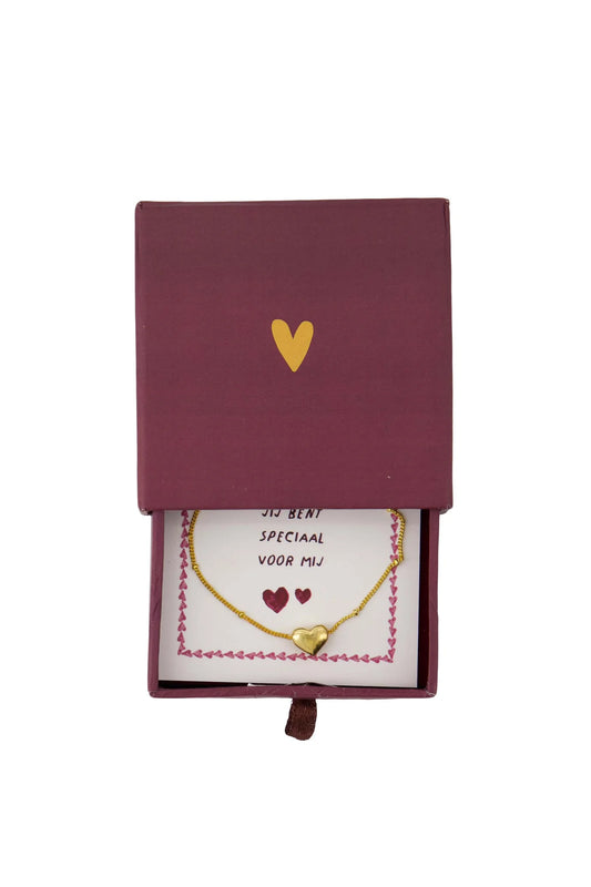 armband hartje in schuifdoosje speciaal rood