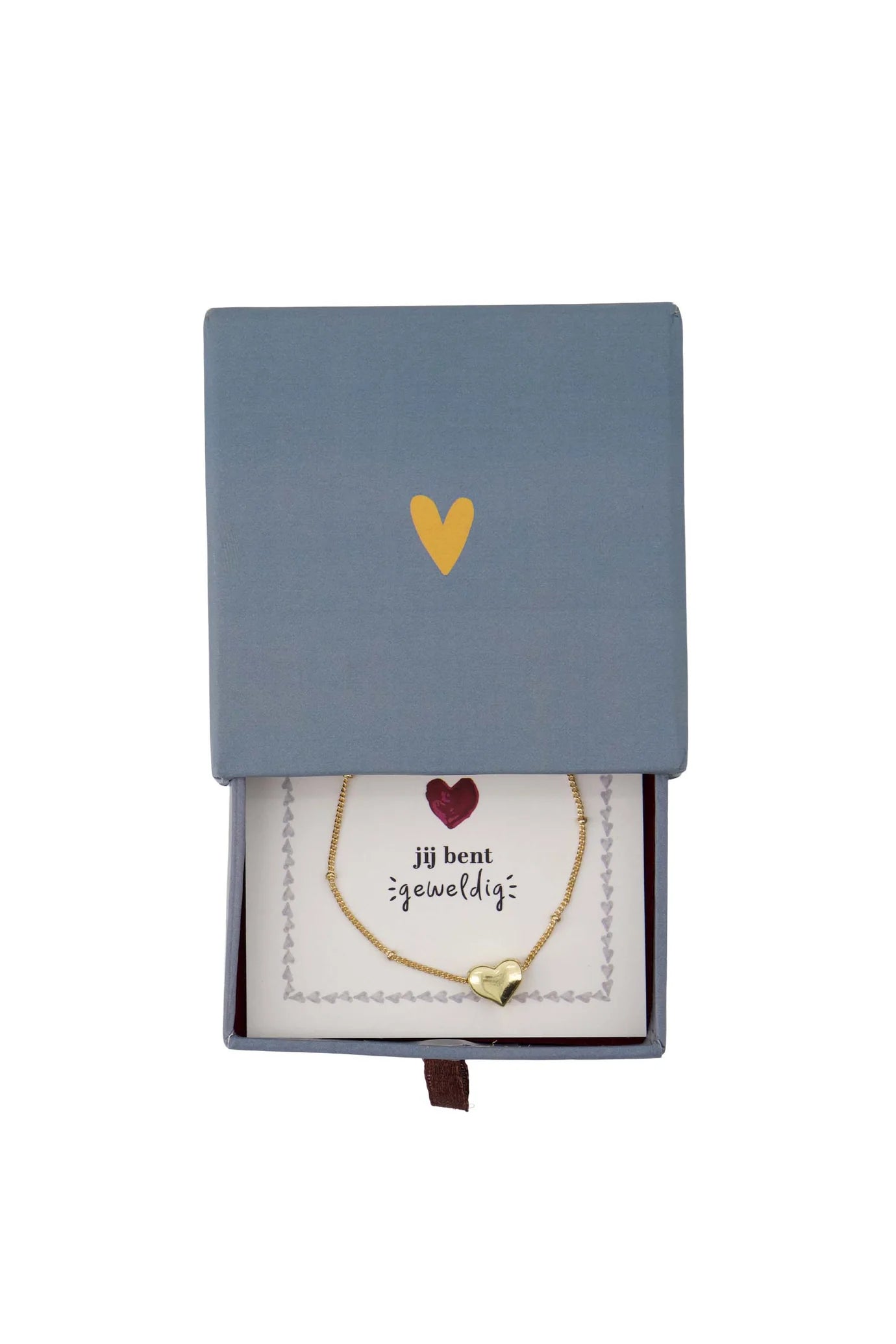armband hartje in schuifdoosje speciaal grijsblauw