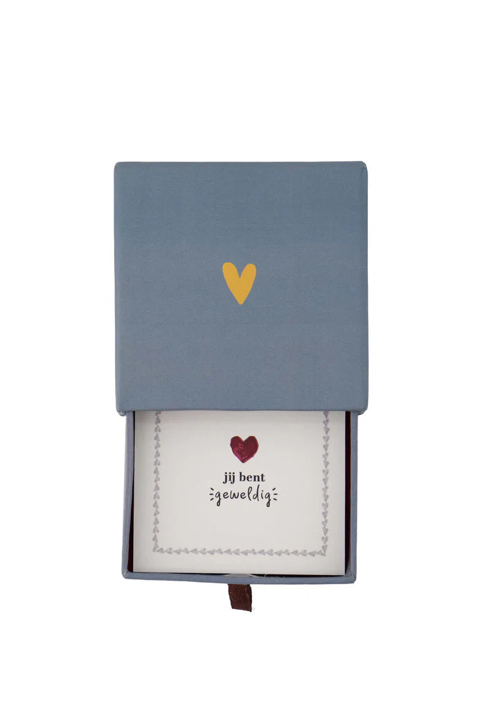 armband hartje in schuifdoosje speciaal grijsblauw