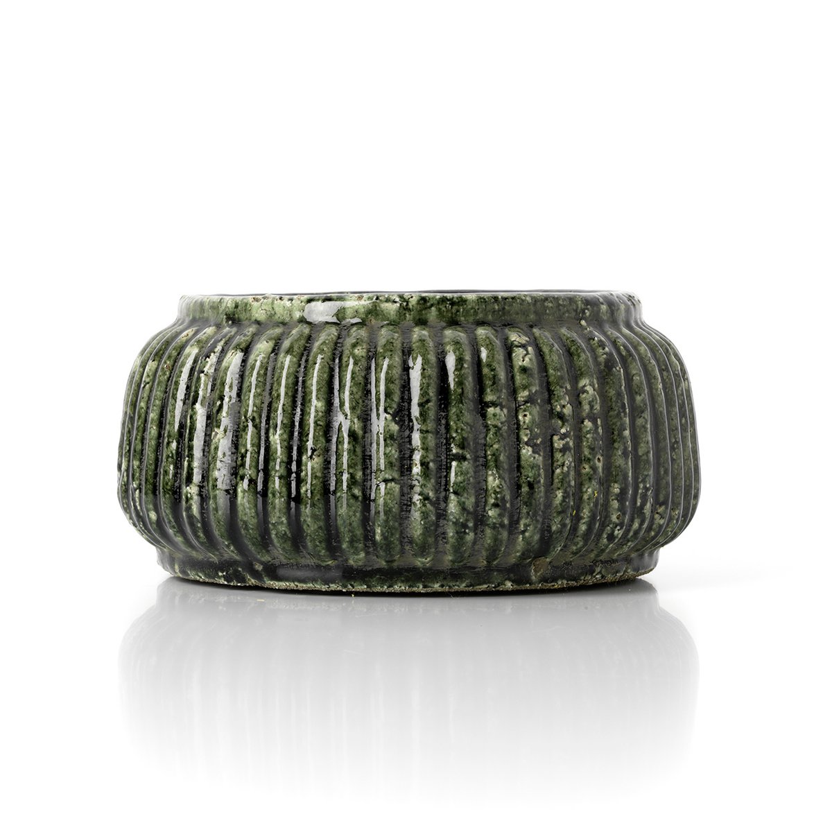 De Forest Geribbelde Bowl Planter - Bosgroen - Laag