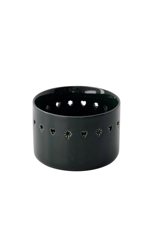 waxinelichthouder keramiek hart/ster donkergroen