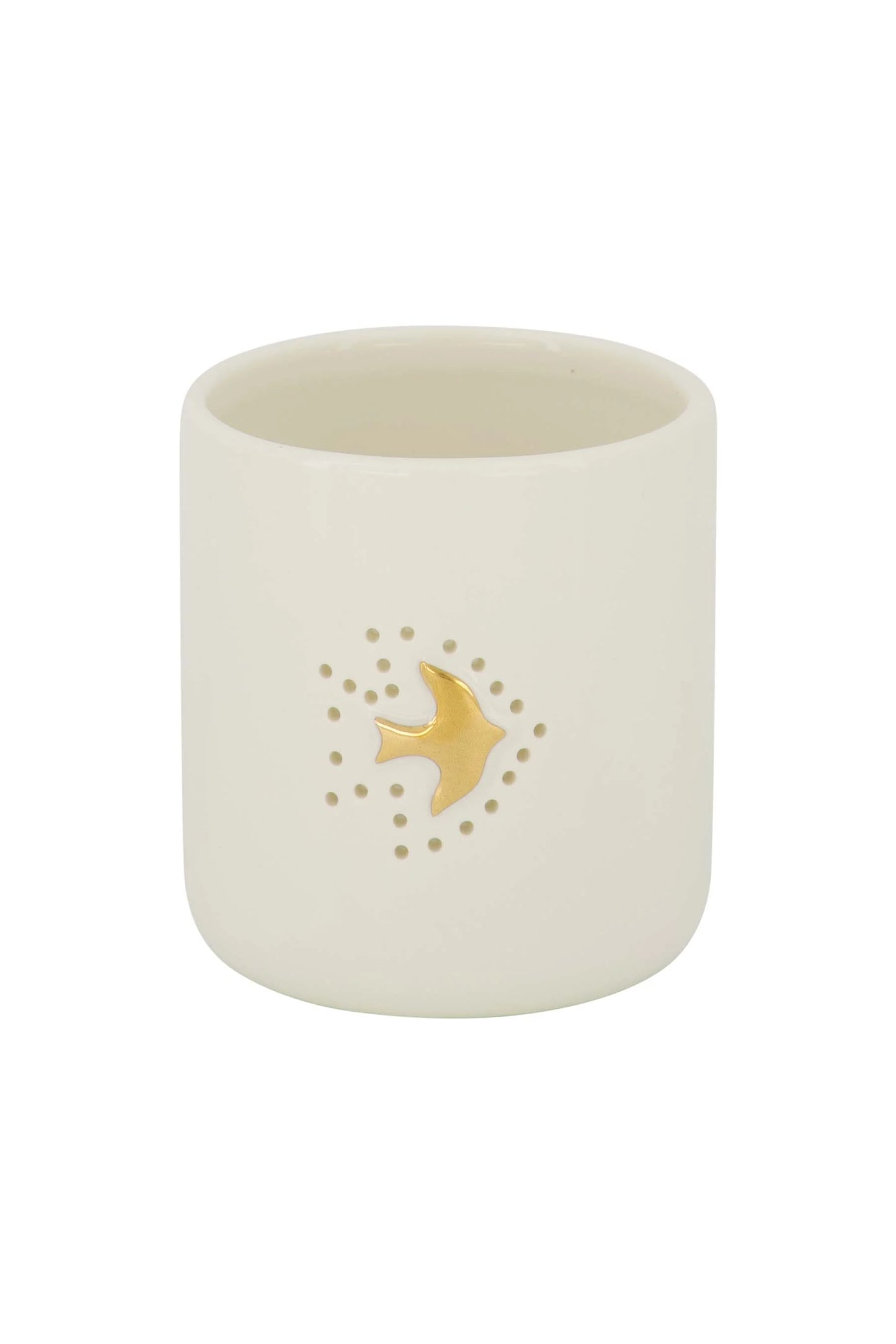 waxinelichthouder keramiek vogeltje wit/goud