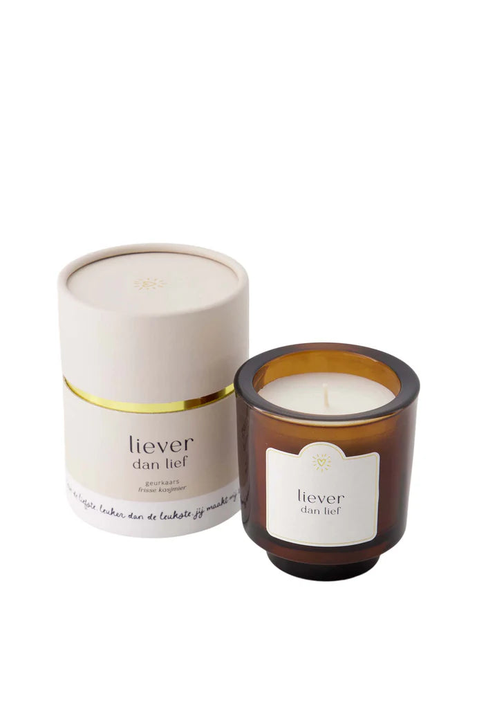 Geurkaars glas liever dan lief off white