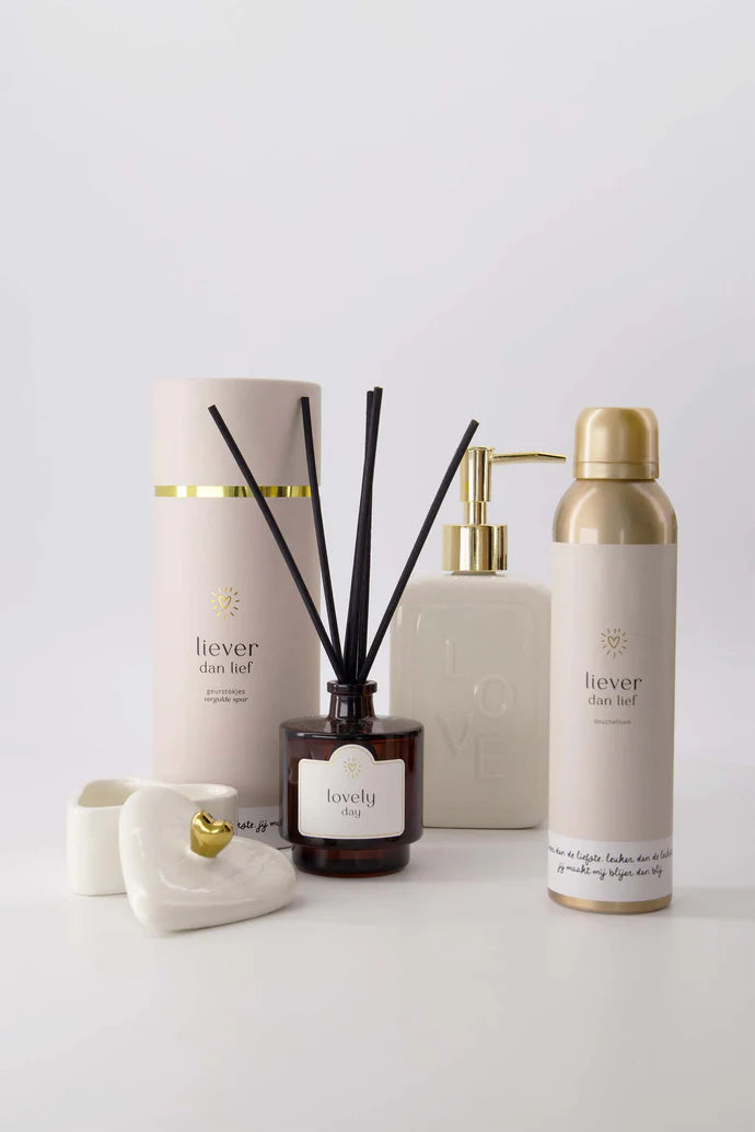 Geurkaars glas liever dan lief off white