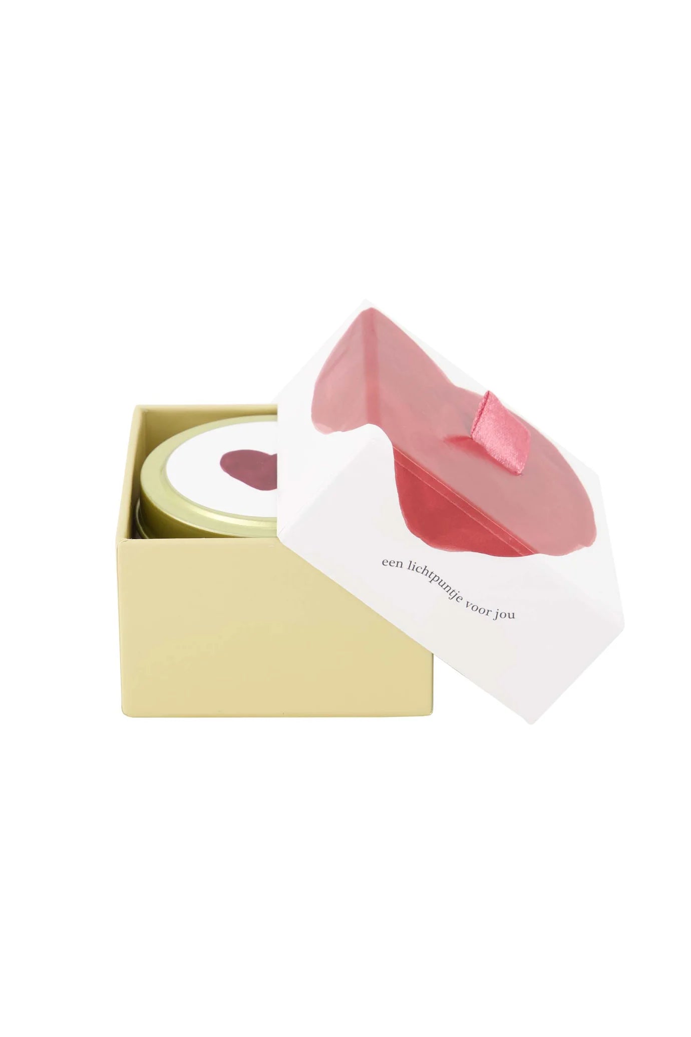 geurkaarsje tinnen in doosje lichtpuntje wit/rood