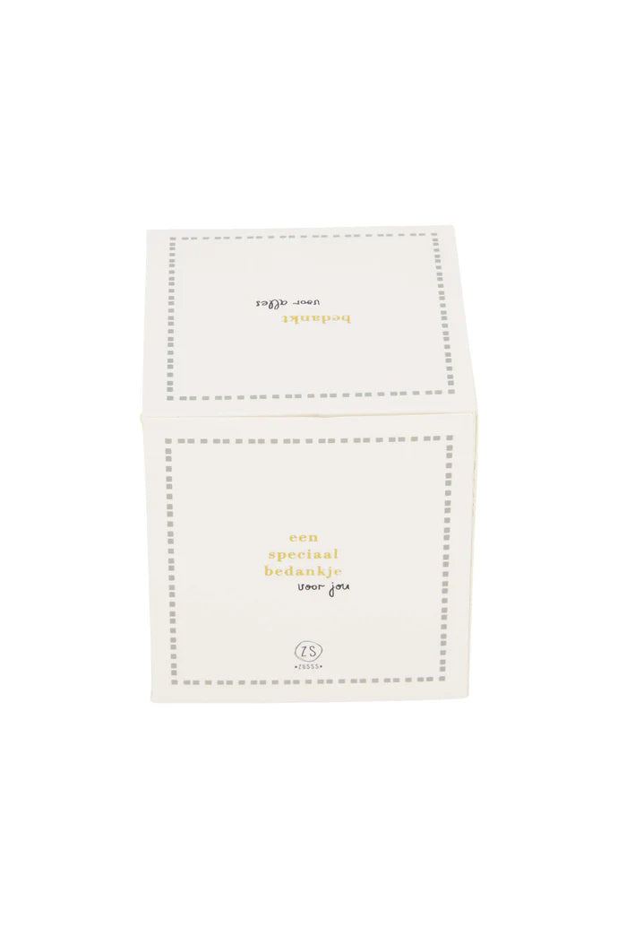 geurkaars keramiek in doosje bedankt wit/goud/grijsblauw