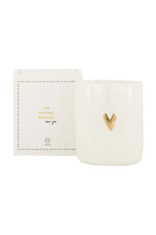 geurkaars keramiek in doosje bedankt wit/goud/grijsblauw