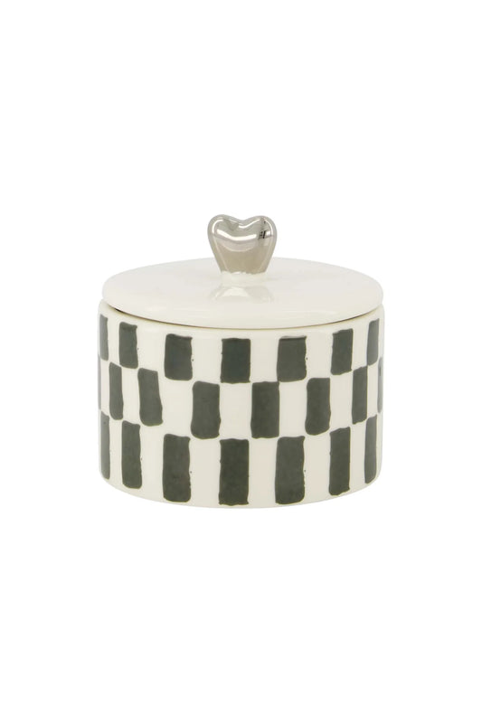 geurkaars keramiek met deksel zilver hartje wit/grijsblauw