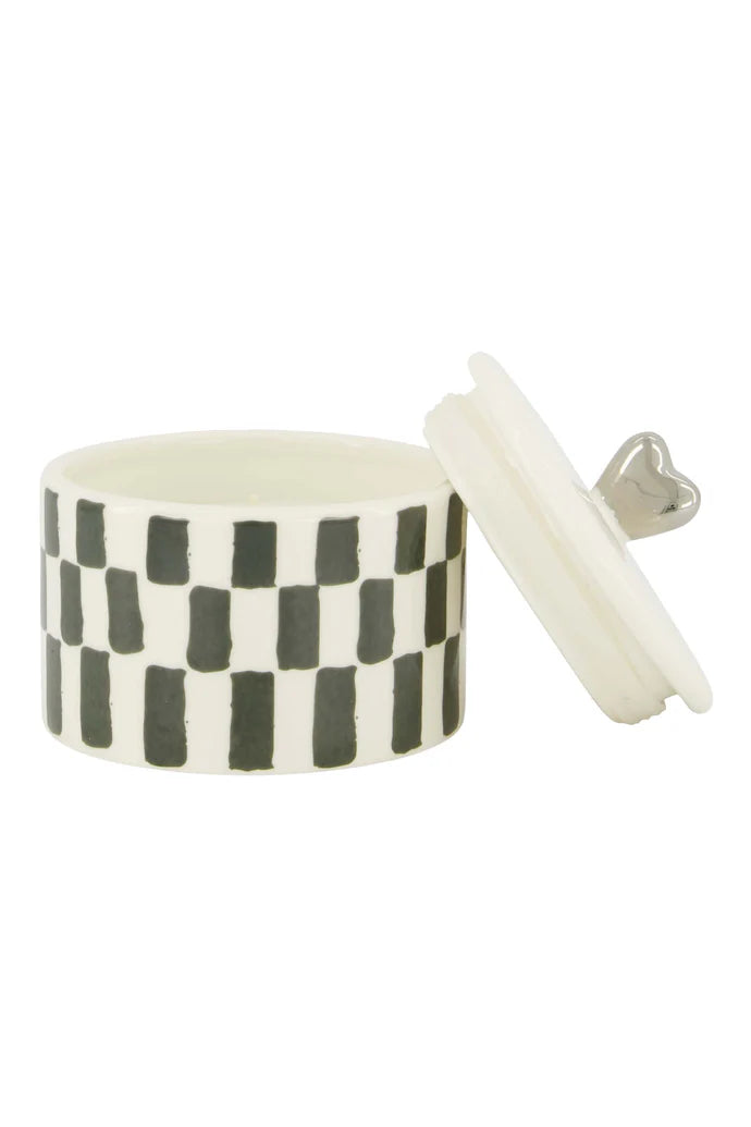 geurkaars keramiek met deksel zilver hartje wit/grijsblauw