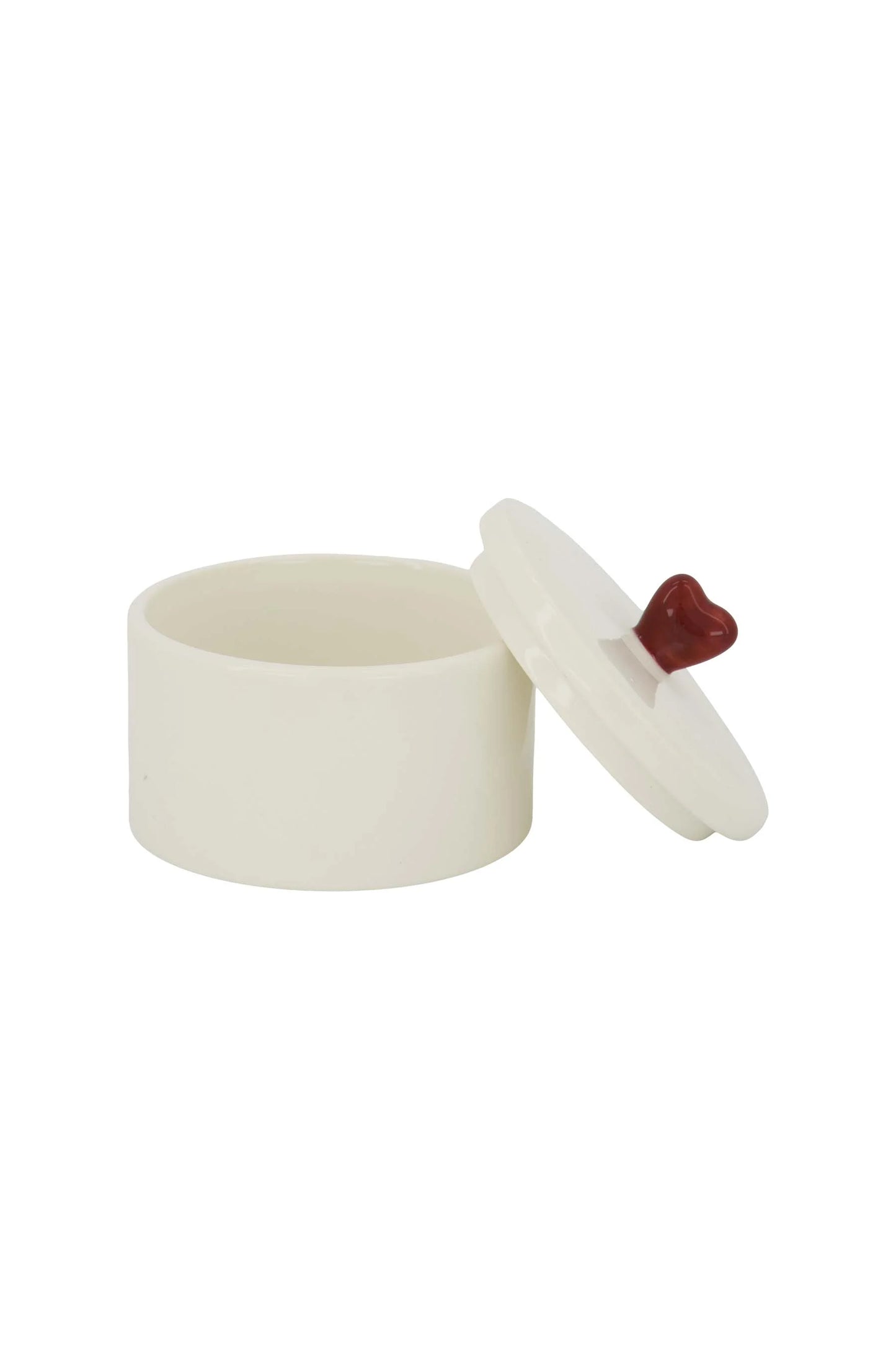 bewaarpot keramiek hartje wit/rood