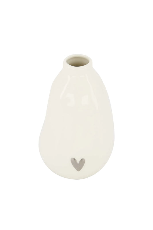 vaasje keramiek hartje wit/zilver