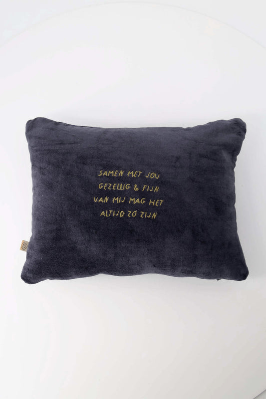 kussen samen met jou 35x25cm donkerblauw/goud