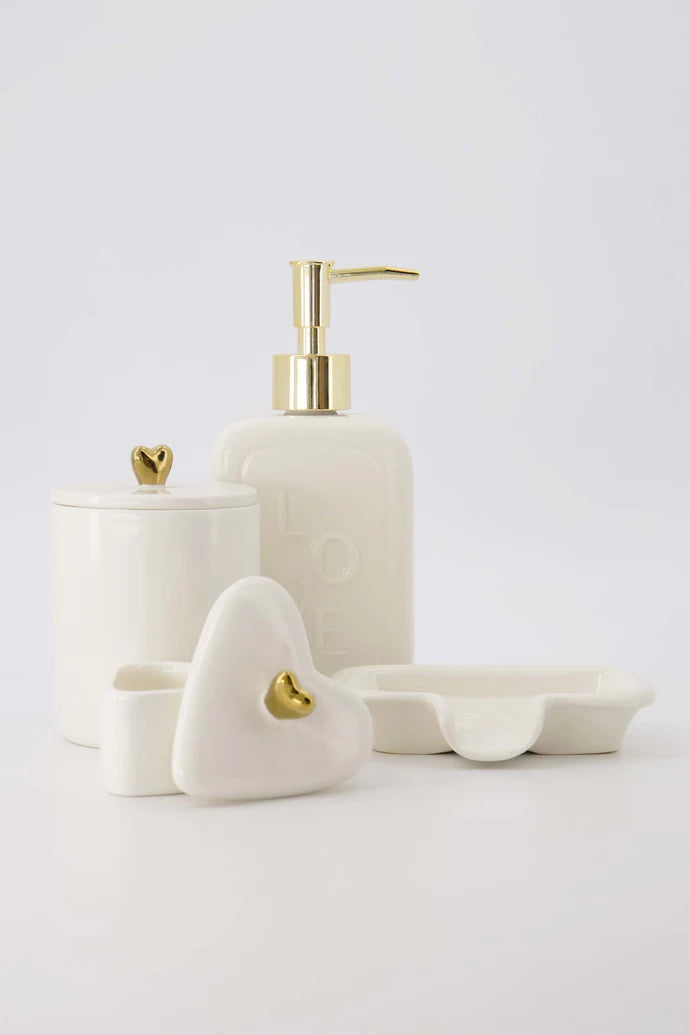 bewaarpot keramiek smal hartje wit/goud