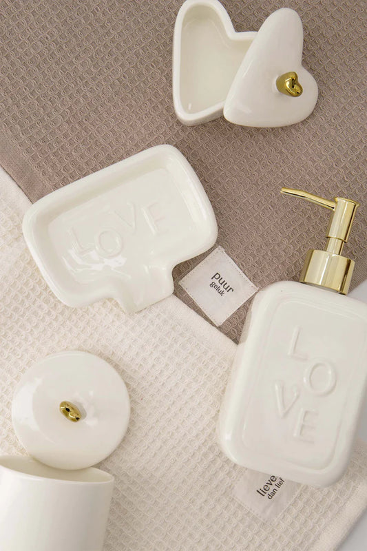 bewaarpot keramiek smal hartje wit/goud