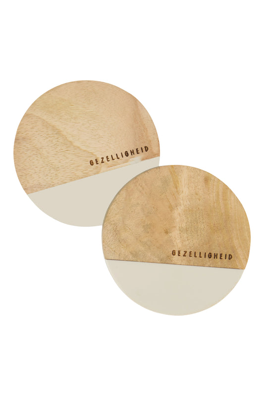 set van 2 onderzetters hout gezelligheid zand/naturel