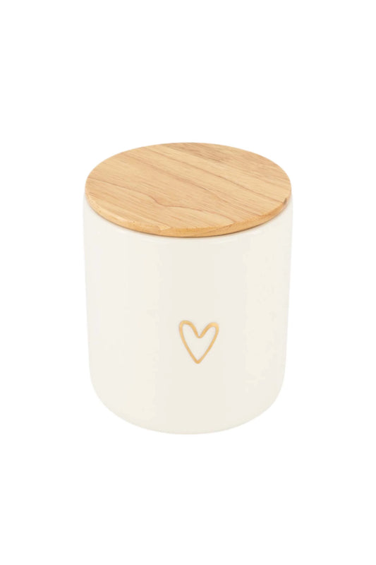 voorraadpot met deksel keramiek M lijn hartje wit/goud