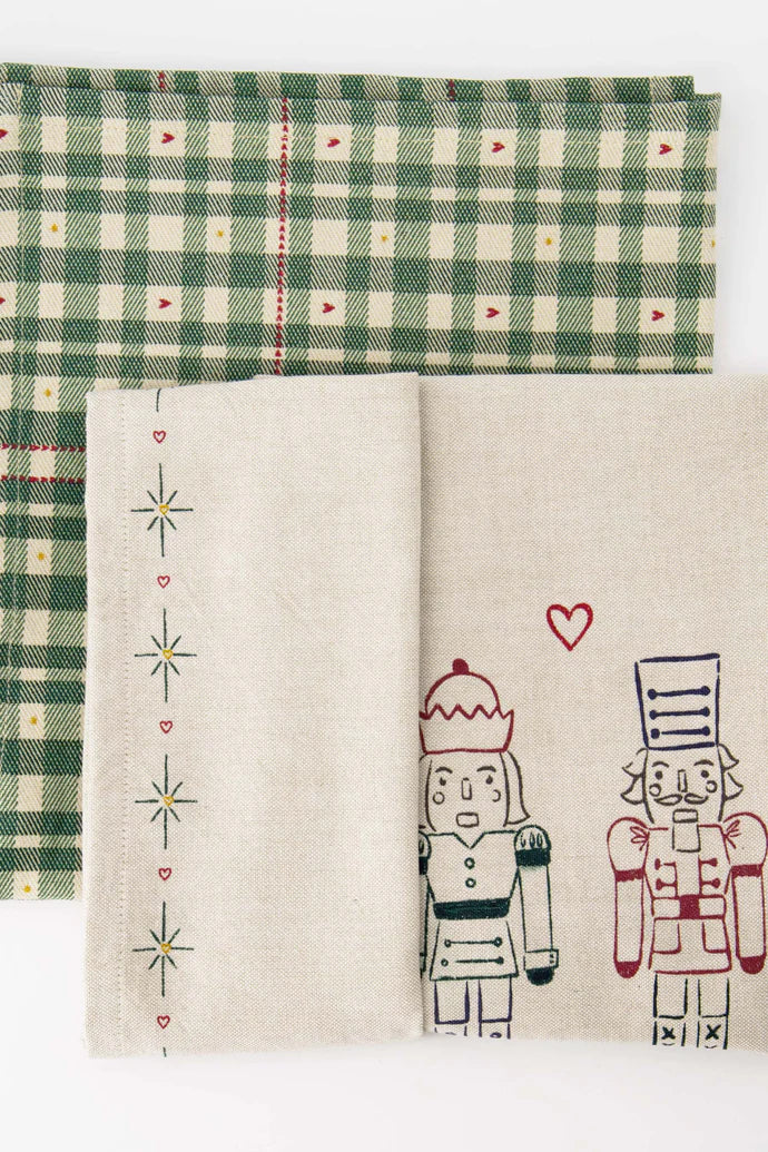 set van 2 theedoeken kerstknuffel wit/donkerblauw/rood