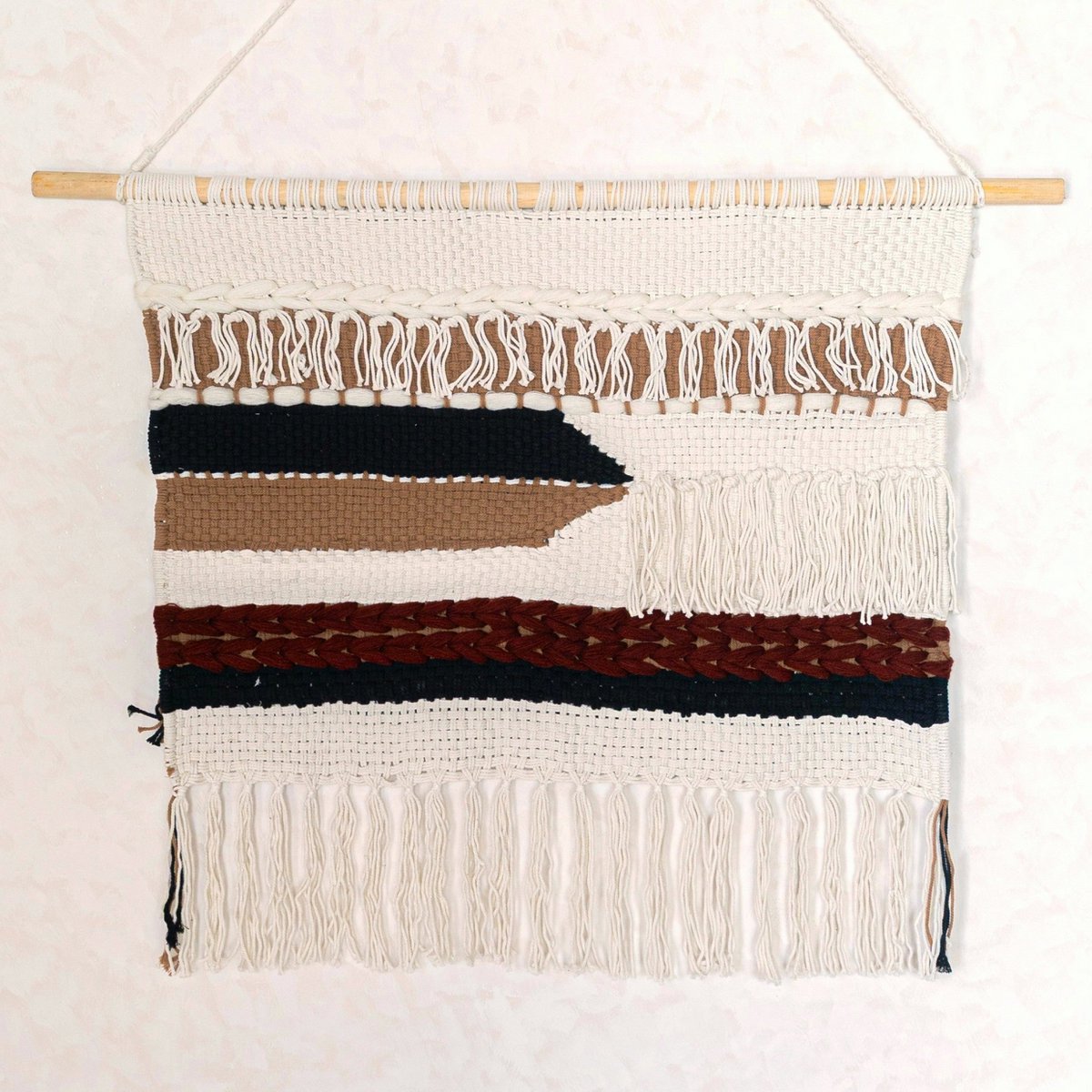 Grote macrame muurhangen - geweven boho wanddecor - moderne katoenen muur hangend natuurlijk materiaal - handgeweven wanddecor 120x95 cm udara