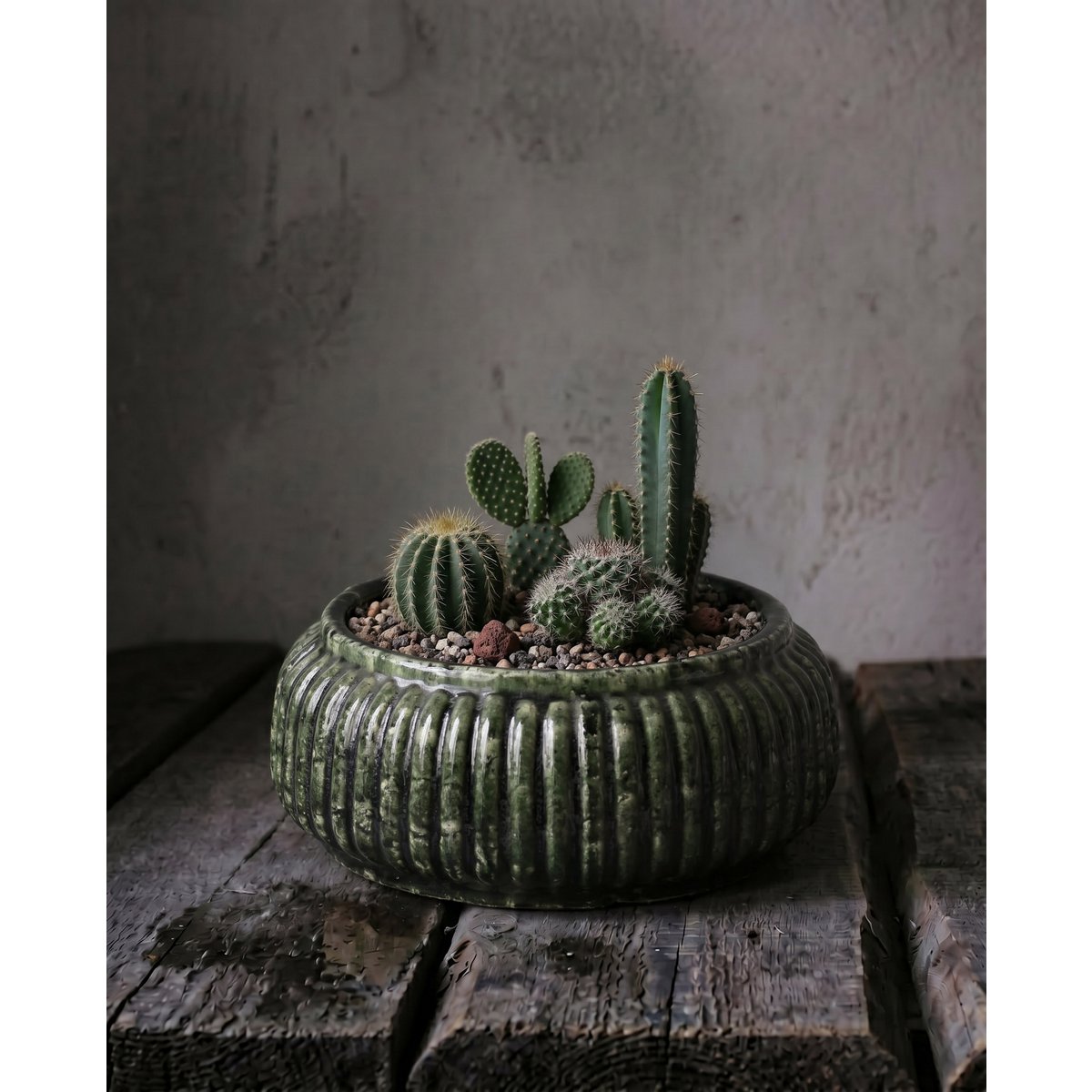 De Forest Geribbelde Bowl Planter - Bosgroen - Laag
