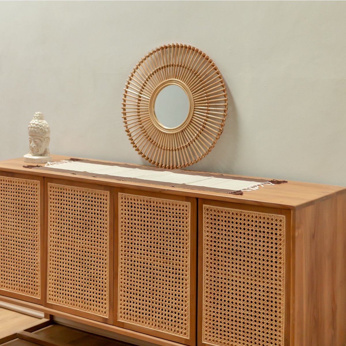 Ronde Rotan Spiegel 58 cm | Handgemaakte Boho Wandspiegel BUMI