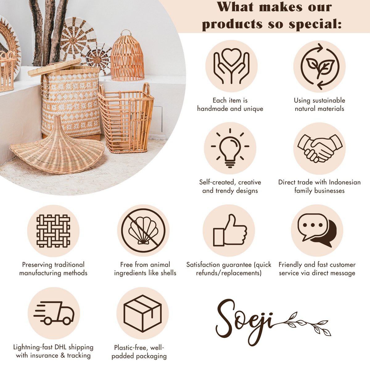 Vierkant Boho-vloerkleed gemaakt van natuurlijke vezels-handgeweven vloermat-rechthoekig bruin tapijt-groot water hyacint tapijt 180x115 cm sawah