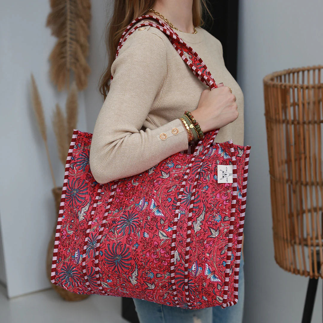 Blockprint shoulder bag flower red