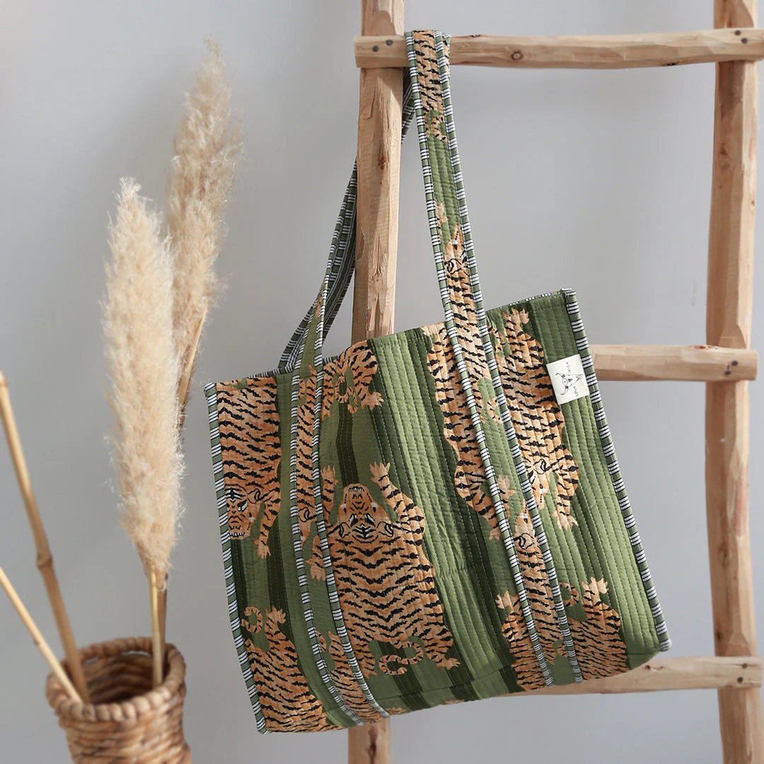 Blockprint shoulder bag tiger green