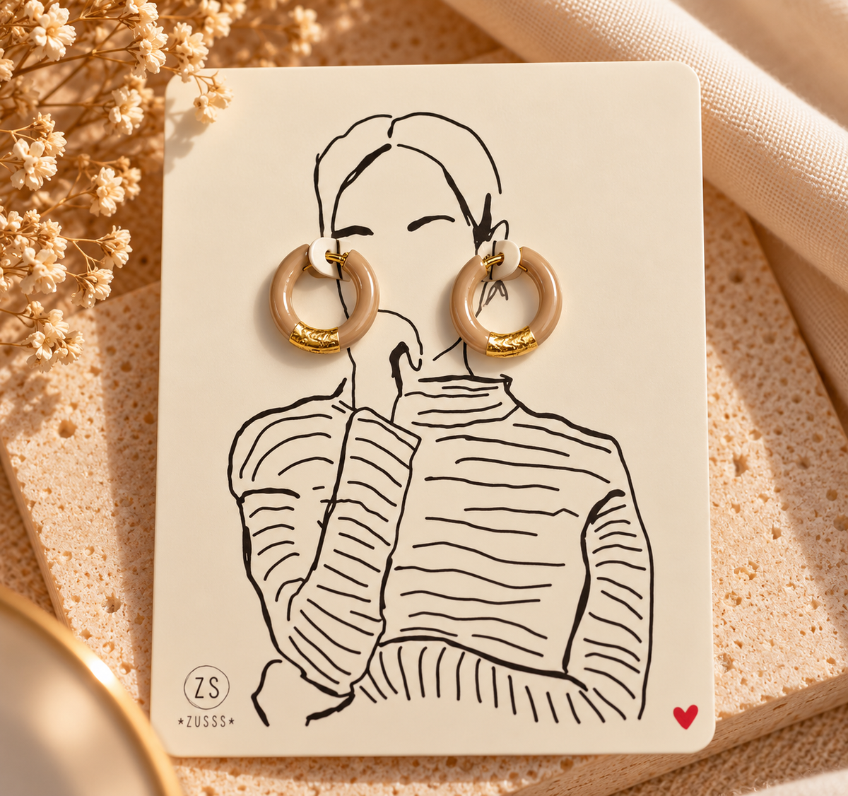 Zusss oorbellen beige/goud