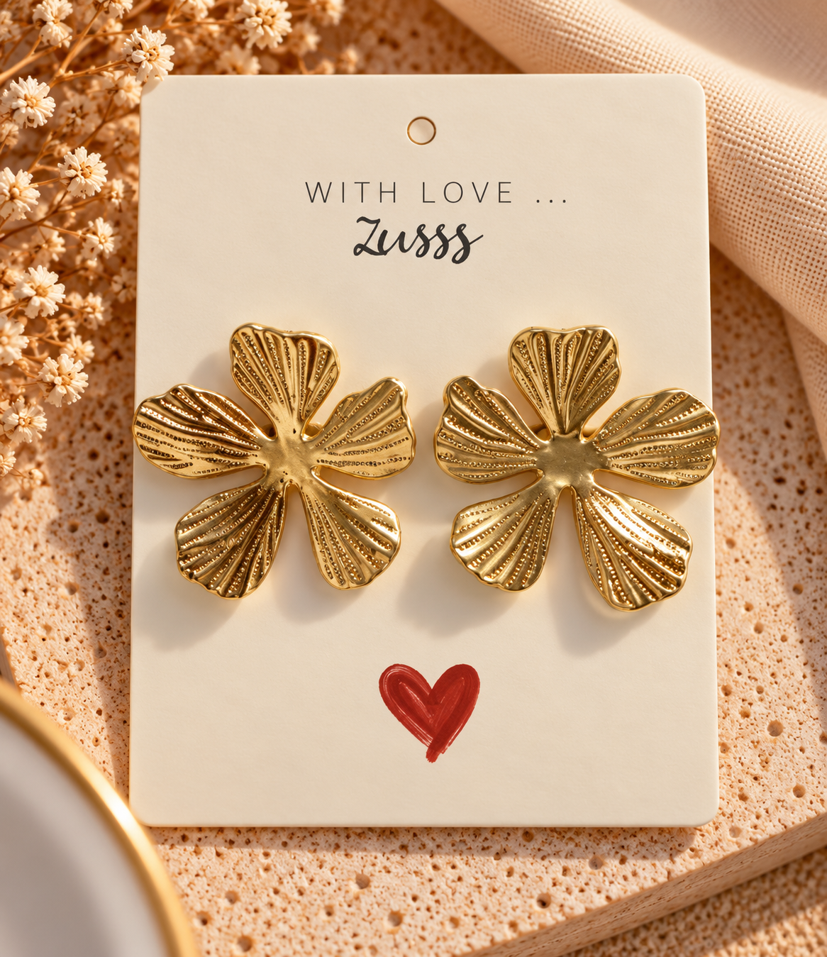 Zusss oorringen grote bloem goud