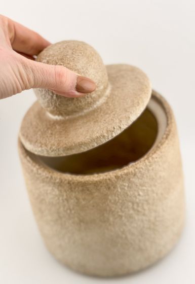 Aardewerk potje met deksel beige gr