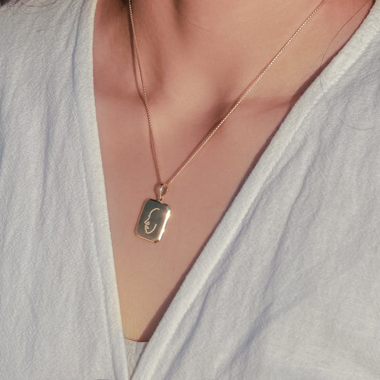 Sierlijke ketting 18k verguld - gouden 40 cm ketting gemaakt van 925 zilver goud vermeil - hanger met gegraveerd gezicht - LOVINA goud